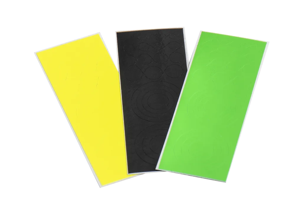 GAS PRO RECURVE SCOPE PARTS LENS DECALS KIT (1 black - 1 fl. green - 1 fl. yellow)