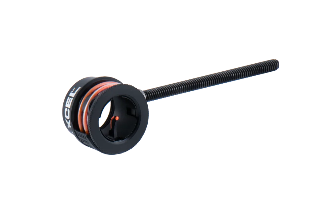 AXCEL CURVE RX DRILLED LENS  PRO 14mm / .010" RED FIBER FIRE RING / RHEOSTAT BLACK RECURVE SCOPE