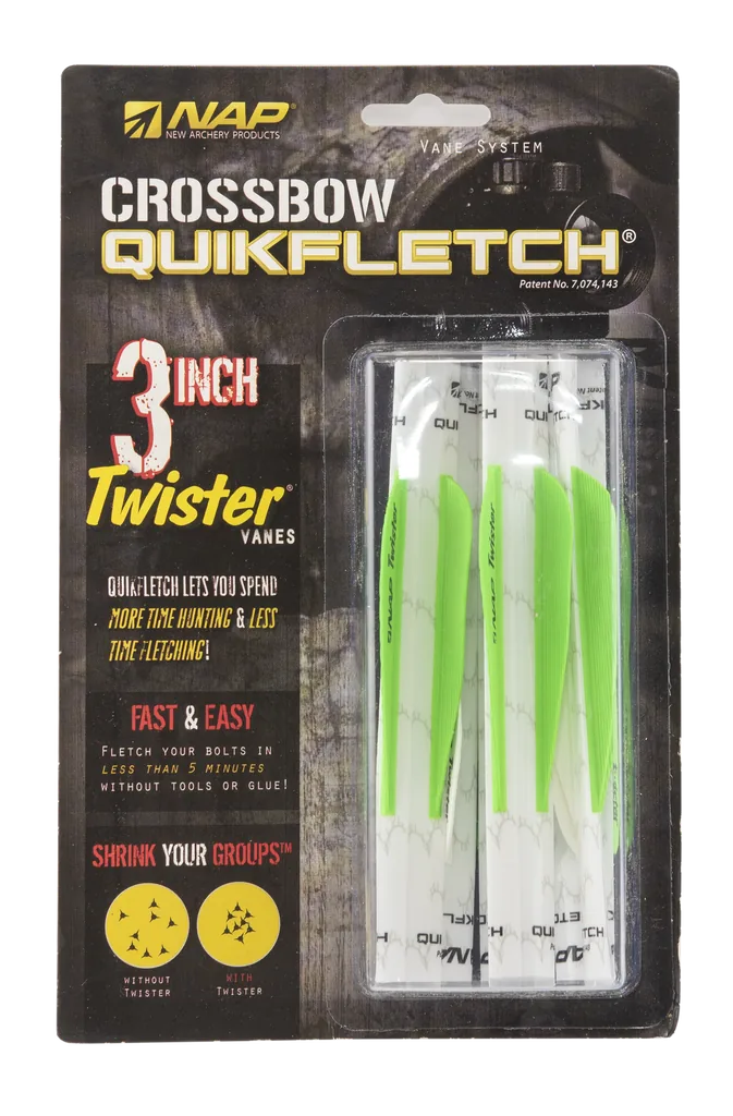 NAP VANES QUICKFLETCH CROSSBOW TWISTER 3" WHITE/GREEN/GREEN 6/PK