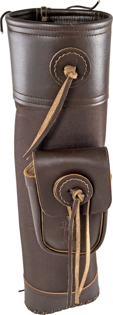 BUCK TRAIL TRADITIONAL BACK QUIVER OUTLANDER 51CM LEATHER WITH CORDURA BROWN AMBIDEXTROUS