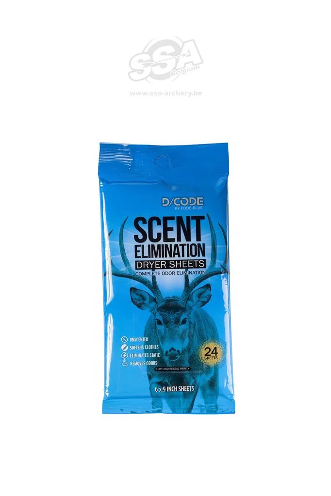 CODE BLUE SCENT ELIMINATOR DRYER SHEETS